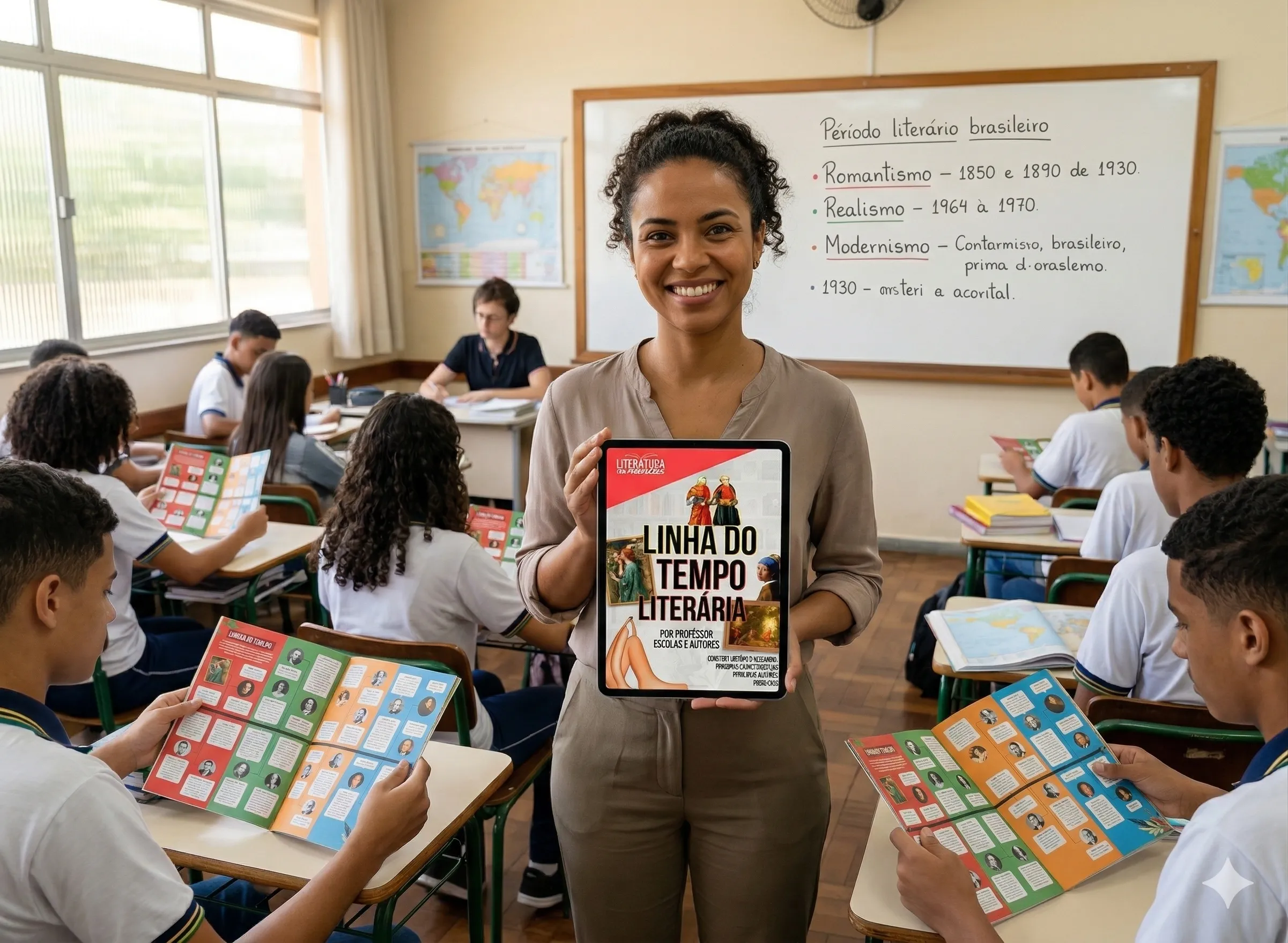 Estudantes engajados com o material
